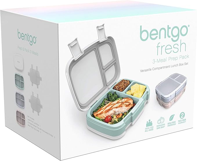 Bentgo Fresh 3-Pack Meal Prep Lunch Box Set - Reusable 3-Compartment Containers for Meal Prepping, Healthy Eating On-the-Go, and Balanced Portion-Control - BPA-Free, Microwave & Dishwasher Safe