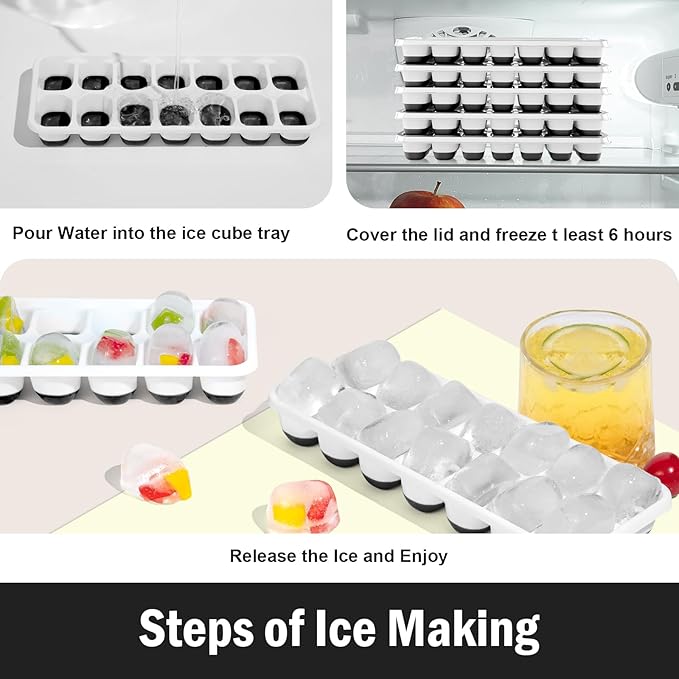 DclobTop Ice Cube Trays with Lid, 5 Pack Stackable Ice Cube Maker for Freezer with Removable Lids, BPA-Free Rectangular Mold Set, Easy-Release Plastic & Silicone Tray for Cocktail, Coffee -Black