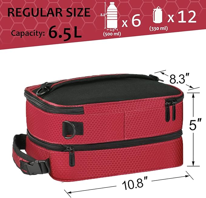 Tirrinia Expandable Insulated Lunch Bag for Men Women – Leakproof Reusable Cooler LunchBox for Kids & Adults with Shoulder Strap, Perfect for Work, School, Office, Travel,Red