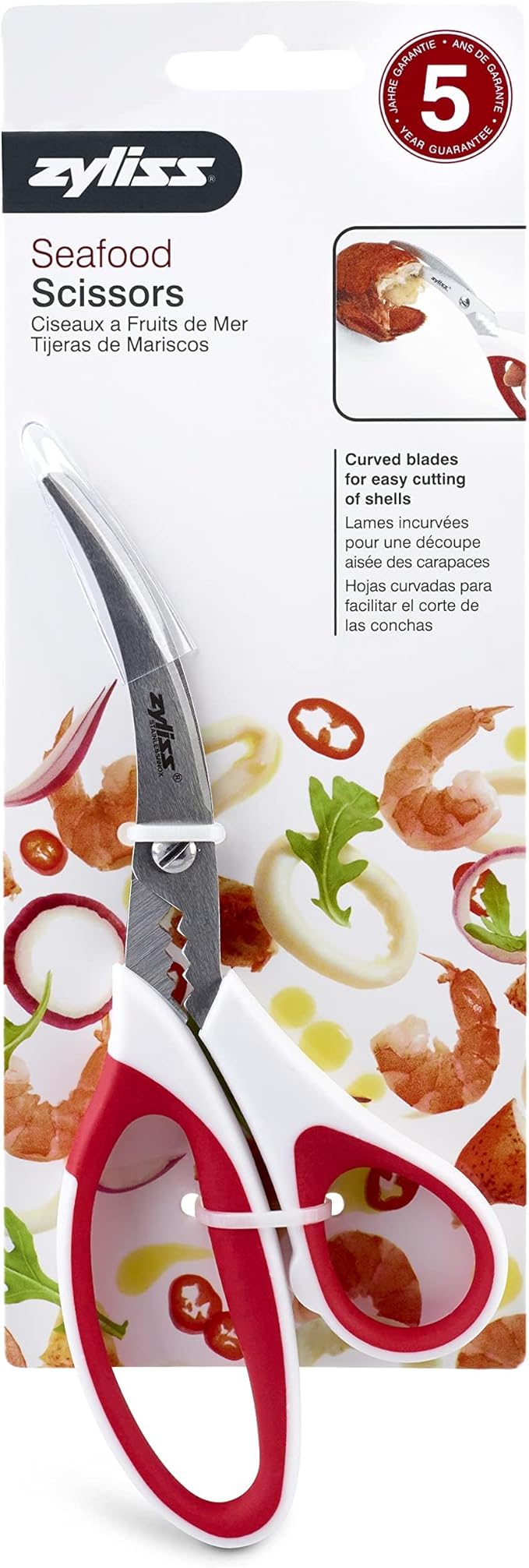 Zyliss Serrated Seafood Scissor & Shell Cracker – Heavy-Duty Dual-Use Tool for Lobster, Crab & Shellfish – Built-In Cracker Channel – Soft Touch Handle – Dishwasher Safe – 5-Year Guarantee