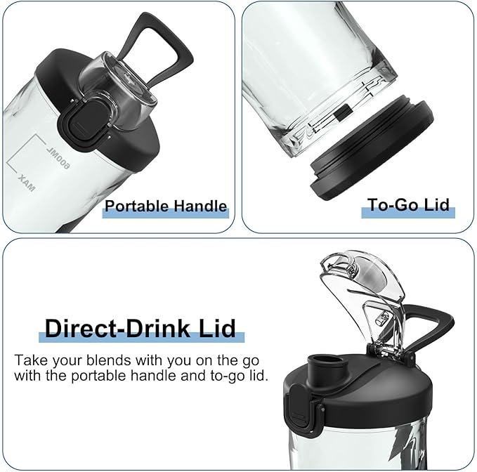 DENOKIN Portable Blender 20oz Vessel, Cordless Personal Size Blender for Shakes and Smoothies with 6 Blade Small Blender for Kitchen, Home, Travel