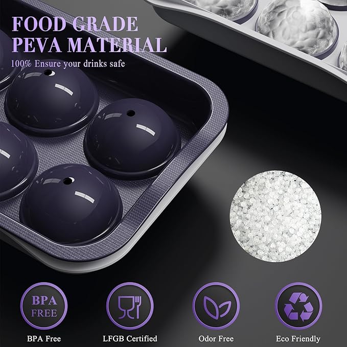 Whiskey Ice Ball Maker, [Fill without Funnel & Easy Release] 2.2'' Round Large Iced Cube Trays with Cover, Reusable Sphere Silicone Ices Tray with Lids for Bourbon, Gift for Brandy Lover