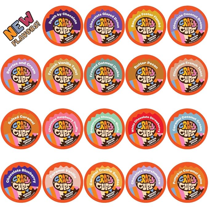 Crazy Cups Flavored Coffee in Single Serve Coffee Pods - Flavor Coffee Variety Pack for Keurig K Cups Machine, 20 Count