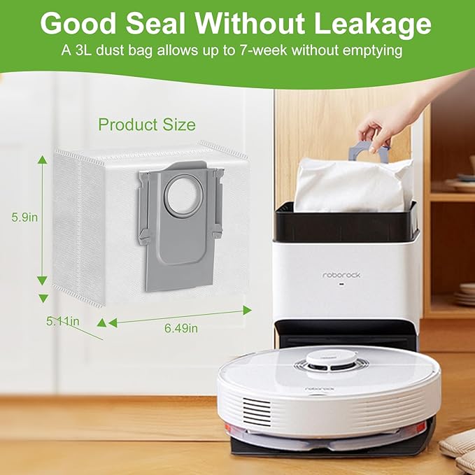 16-Pack Replacement Dust Bags for Roborock Q5/Q5+/Q5 Pro/Q5 Pro+/Q7 Max/Q7 Max+/Q8 Max/S7 MaxV Ultra/S8 MaxV Ultra Robot Vacuum, HEPA Filtration, Large Capacity