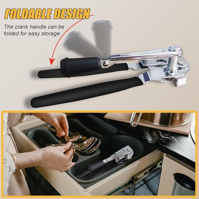 Commercial Can Opener, ICEKATl Can Opener Manual Heavy Duty Easy for Big Cans with Magnet, Folding Hand Crank With Comfortable Long Handles