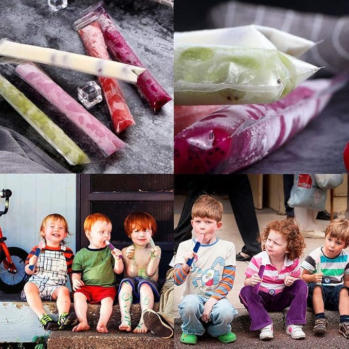 160 Disposable Ice Popsicle Mold Bags| BPA Free Freezer Tubes With Zip Seals | For Healthy Snacks, Yogurt Sticks, Juice & Fruit Smoothies, Ice Candy Pops| Comes With A Funnel (11"x2")