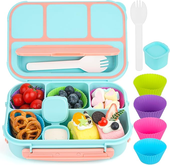 MaMix Bento Lunch Box - Adult & Kids Lunch Containers, 4 Compartment, 1300ML (Pastel Blue)