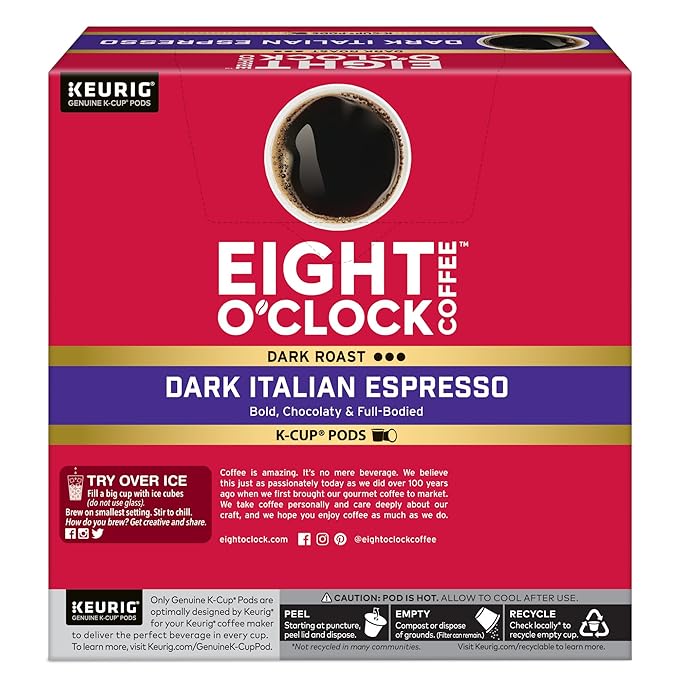 Eight O'Clock Dark Italian Espresso Coffee, Keurig Single Serve K-Cup Pods, Dark Roast, 32 Count