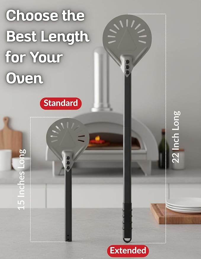 Pizza Peel Turner 7 Inch – Lightweight Aluminum Perforated Pizza Paddle with Detachable Metal Handle – Professional Pizza Oven Tool for Turning & Serving