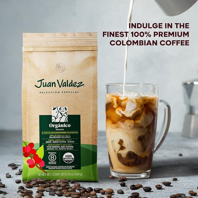 Juan Valdez Organic Whole Bean Coffee - Balanced Roast | 100% Colombian Arabica Beans | 100% Colombian Coffee - Balanced Profile with Moringa & Nutty Notes | Certified USDA Organic | 16 oz / 454 gr