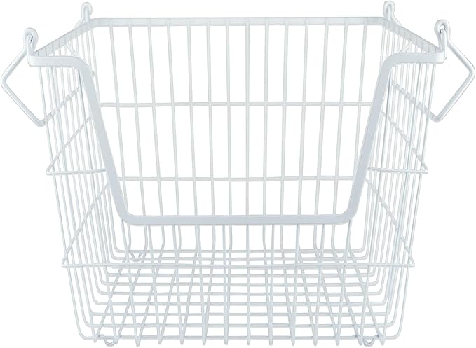 DII Metal Wire Mesh Stackable Utility Storage Bin, Large Rectangle, 13x10x11", White