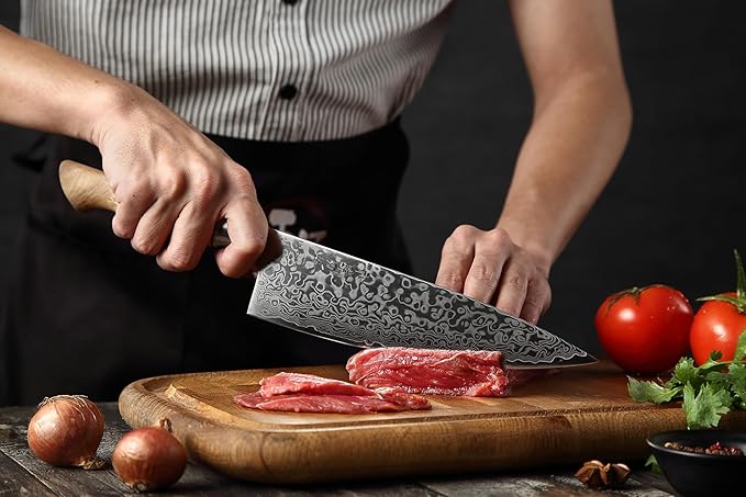 HEZHEN Chef's Knife-Professional-8.3 inch Damascus Steel, Kitchen Knife VG10 Gyuto Knife-Master Series Chef Cooking Tool at Home,Restaurant-Figured Sycamore Wood Handle