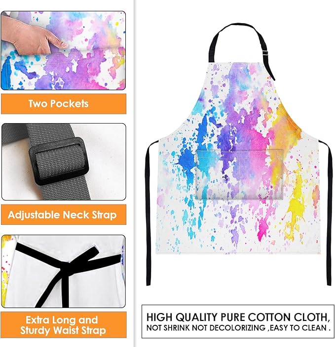 Britimes Apron Home Kitchen Cooking Baking Gardening for Women Men with Pockets Shades Watercolor Clouds Colorful Paint 32x28 inch