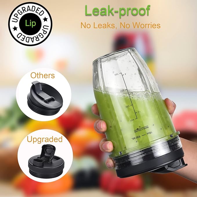 [Upgraded] Replacement 18oz Cups for Nutri Ninja Blenders, Blender Replacement Parts with Upgraded Lid For Auto-IQ BL480, BL482, BL490, BL640, BL642, & BL680 Auto IQ Series Blenders., 2 Pack