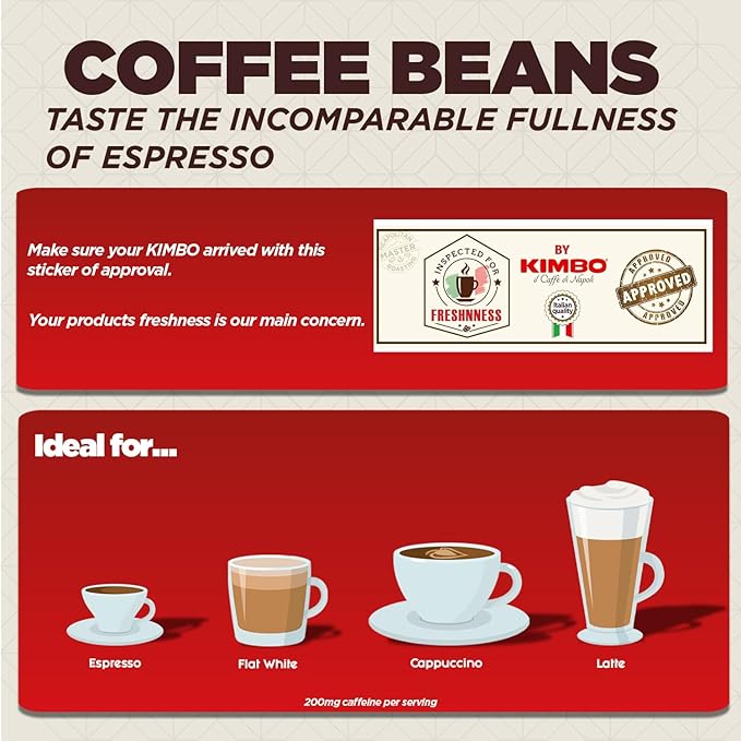 Kimbo Caffe Crema Classico Whole Bean Coffee - Blended and Roasted in Italy - Light Roast with Intense Flavor and Round Body - 2.2 lbs Bag