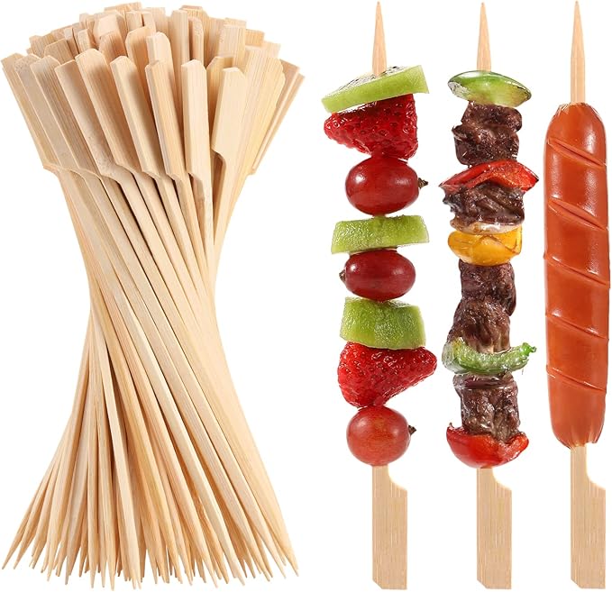 200 PCS Bamboo Skewers for Appetizers, 10 Inch Toothpicks, Cocktail Picks for Drinks, Fruit Kababs, Sausage, Barbecue Snacks, Natural Wooden Paddle Skewer Mini Food Sticks, Charcuterie Accessories