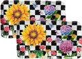 LEHAHA Rectangular Melamine Sunflower Serving Tray, 2-Piece Hydrangea Serving Platter Set, 17.5" x 10" Colorful Trays/Platters Sets for Outdoor and Indoor Dining and Entertaining Parties,Black Plaid