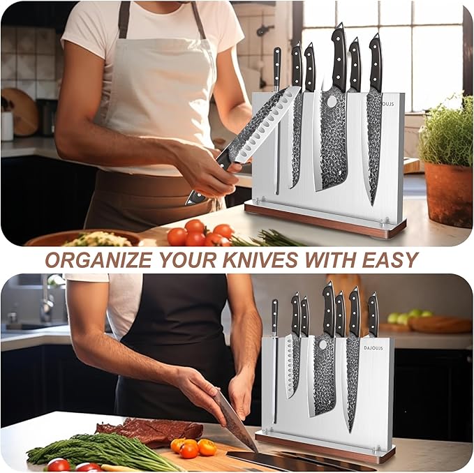 Magnetic Knife Block, Stainless Steel Magnetic Knife Holder for Kitchen Counter Universal Knife Block Without Knives, Strong Magnet Kitchen Knives Storage Organizer
