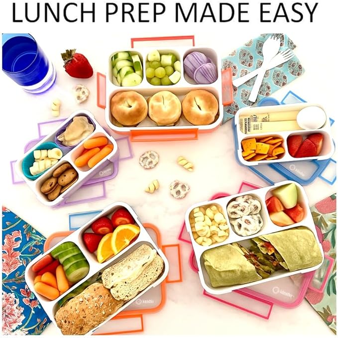 Bento Box Adult Lunch Box | Lunch Boxes For Adults Kids Women | 3 Compartments |Portion Control Meal Snack Container For Big Kids Teens Work School | Leakproof Divided Containers | Coral - Orange