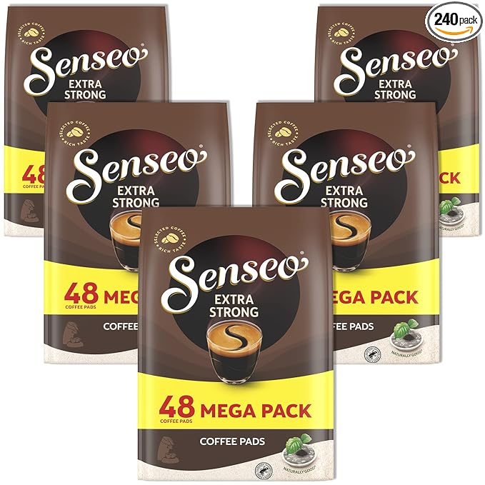 Senseo Extra Strong Coffee Pods – 240 Count (5 Packs) – Dark Roast with Intense & Bold Flavor and Rich Crema – Single-Serve Coffee Pads Compatible with Senseo & PeleCom Machines