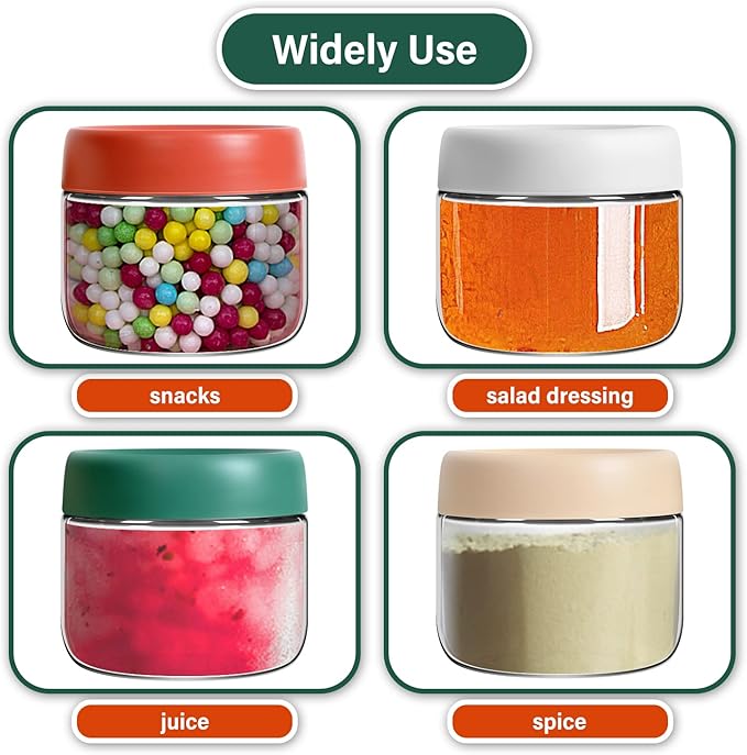 EONJOE 4-Pack 10oz Small Glass Jars with Lids Overnight Oats Meal Prep Salad Food Cereal Snacks Containers Pudding Yogurt Storage Airtight