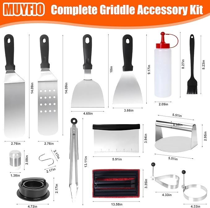 27PCS Griddle Accessories Grill Tools Kit Flat Top Grill Utensils Set, Birthday Gifts for Dad Outdoor Grilling Camping BBQ for Men with Stainless Steel Spatula, Burger Press
