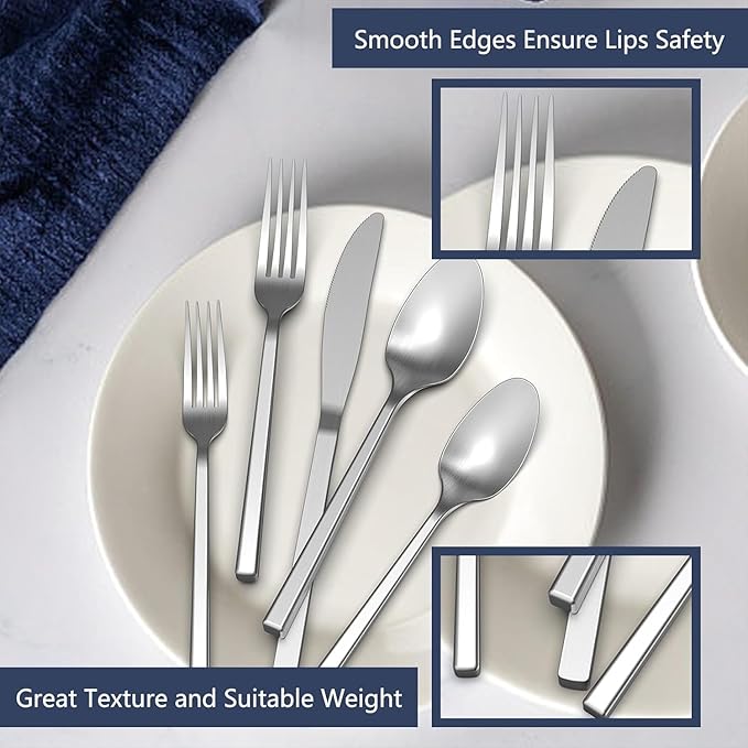 Cubic 20-Piece Silverware Set, Flatware Set Stainless Steel, Modern Cutlery Set, Service for 4, Matte Finish Forged Dishwasher Safe