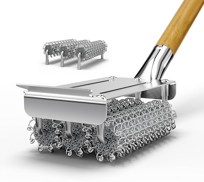 HOUSE AGAIN Grill Brush and Scraper Bristle Free with 3 Replacement Head 304 Stainless Steel Food-Grade Grill Accessories, Safe BBQ Cleaner Brush Strong Barbecue Cleaning Brush for Outdoor Grill Grate