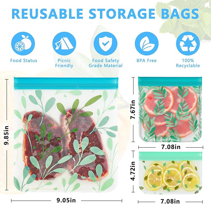 24 Pack Dishwasher Safe Reusable Bags Silicone, Leakproof Reusable Freezer Bags for Food Storage, Home Organization, Travel & Make-up, BPA-Free for Salad and Fruit