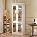 70.8" Bookshelf with Glass Doors, Farmhouse Modular Bookcase with 6-Tier Adjustable Shelves, Large Storage Cabinet for Living Room & Home Office, White