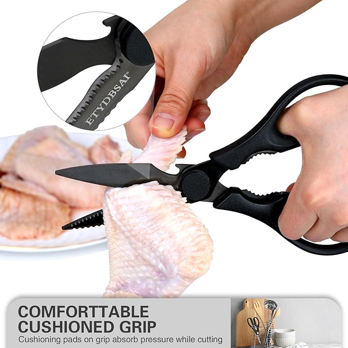 All Purpose Kitchen Scissors for Food, Heavy Duty Kitchen Shears that Come Apart Dishwasher Safe, Sharp Durable Stainless Steel Scissors for Meat, Soft Grip Comfort Handle,Titanium Plated Black