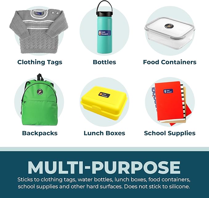 Personalized Daycare Name Labels for Kids (130 Labels) - Custom Waterproof Name Stickers for Clothing Tags, Water Bottles, Lunch Boxes and School Supplies (Robots)