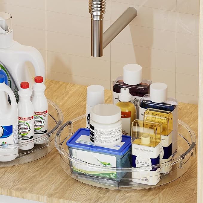 LAMU 3 Pack Lazy Susan Organizer Turntable for Cabinet, Pantry Organizers and Storage, Rotating Condiment Organizer for Kitchen, Table Top, Fridge, Countertop, Spice Organization, 9.25'' 10.6'' 12''