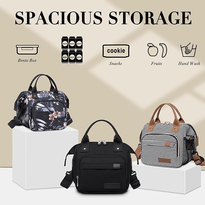 TuErCao Small Lunch Bag Lightweight Insulated Lunch Box for Women Work Portable Soft Cooler for Picnic Travel Road Trips, Loncheras para Mujer, Stripes