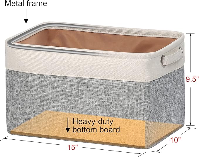 Kntiwiwo Foldable Storage Bin Collapsible Fabric Storage Basket Cube with Durable Handles Closet Organizer Bins for Organizing Shelves Drawers, Set of 3, 15" x 10" x 9.5", Grey