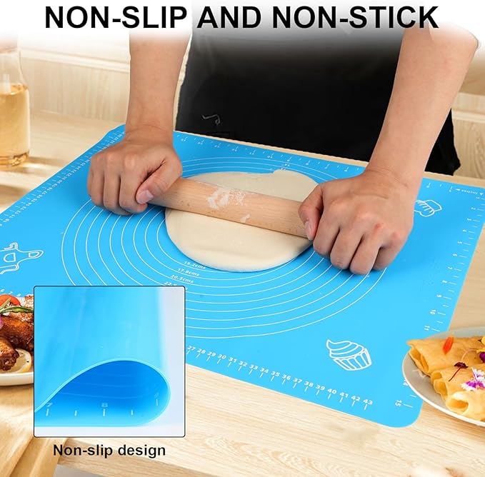 LIMNUO Silicone Baking Mat, Extra Thick Large Non Stick Pastry Mat Sheet for Dough Pie Crust Rolling Mats (Blue, XL-18''(W)*25''(L))