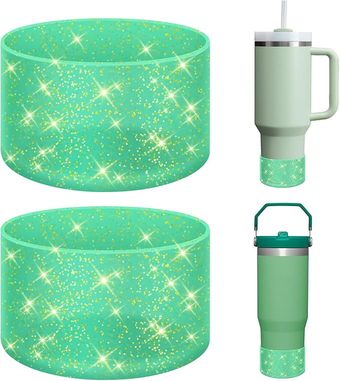WUQID 2 Pack Bling Silicone Boot Compatible with Stanley Quencher Adventure 40oz & Stanley IceFlow 20oz 30oz, Reduces Dents Protective Silicone Water Bottle Bottom Cover Sleeve