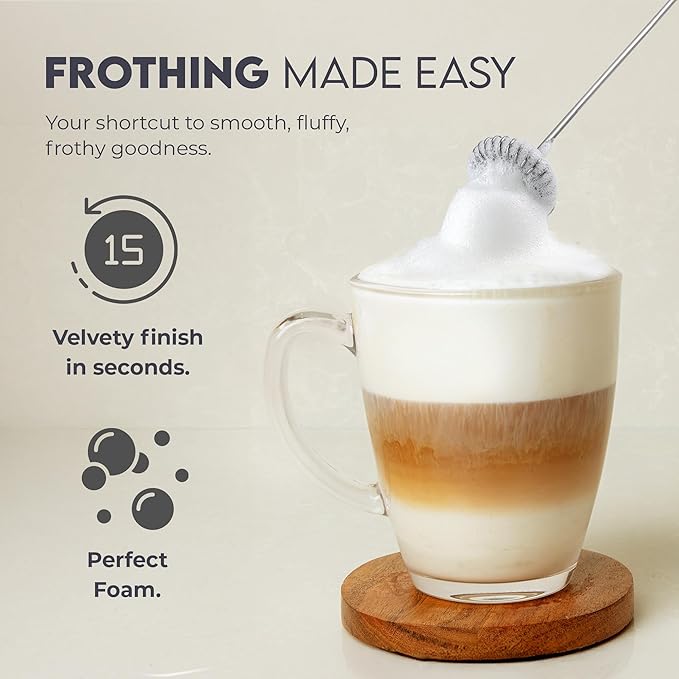 Zulay FrothMate Powerful Milk Frother for Coffee - Portable & Compact Handheld Foam Maker for Lattes, Cappuccinos, Matcha, Hot Chocolate - Milk Foamer Frother - No Stand Electric Whisk (White)