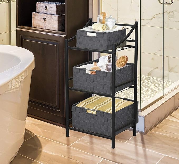 Sorbus Storage Baskets for Organizing (Set of 7), Mesh Hand-Woven Design, Linen Closet Organizers and Storage, Organizer Storage Baskets for Shelves, Variety Pack Organizers and Storage (Grey)