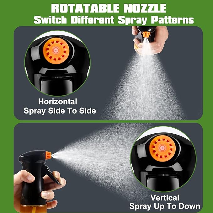 Oil Sprayer for Cooking, Upgraded Olive Sprayer Bottle, Air Fryer Accessories, Mister Vinegar Spritzer, Kitchen Gadgets for Salad, BBQ, Roasting (7oz/200ml, Black)