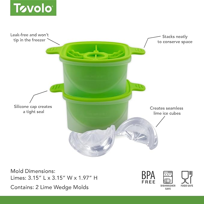 Tovolo Lime Wedge Ice Mold 2 Pack Fun Cocktail Ice Molds for Whiskey, Fruit Ice Wedge Mold Perfect for Cocktails Mocktails Summer Lemonade, Slow Melting BPA Free Silicone Ice Wedge Molds Lime Green