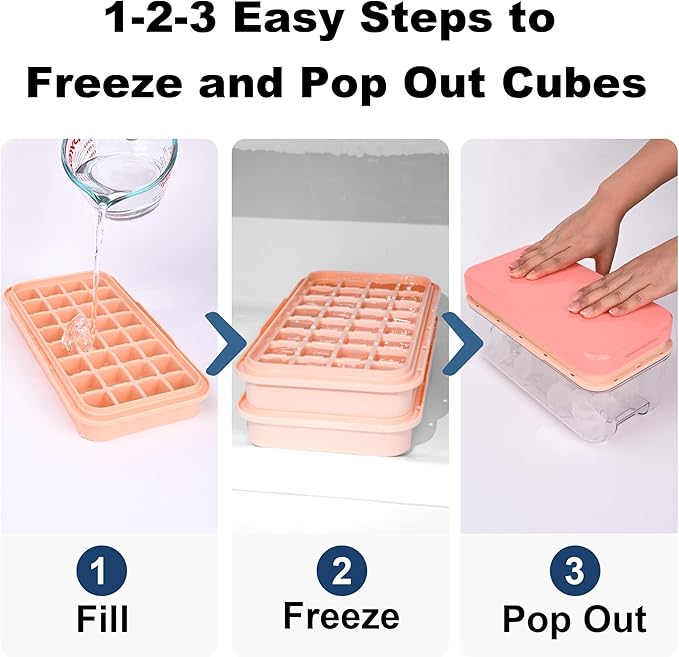 Ice Cube Tray with Lid and Bin, BPA Free Ice Maker for Freezer - 64 Grids Layerable Ice Cube Molds with Scoop & Container - Easy Release Ice Tray for Drinks, Cocktails, Whiskey, Mini Ice Cube Maker