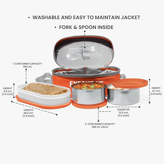 MILTON Executive Insulated Lunch Box, Orange, 3 Containers, 280ml Each