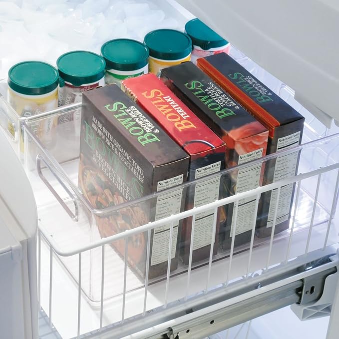 mDesign Deep Plastic Kitchen Storage Organizer Container Bin for Pantry, Cabinet, Cupboard, Shelves, Fridge, or Freezer - Holds Dry Goods, Sauces, Condiments, Drinks, 2 Pack, Clear