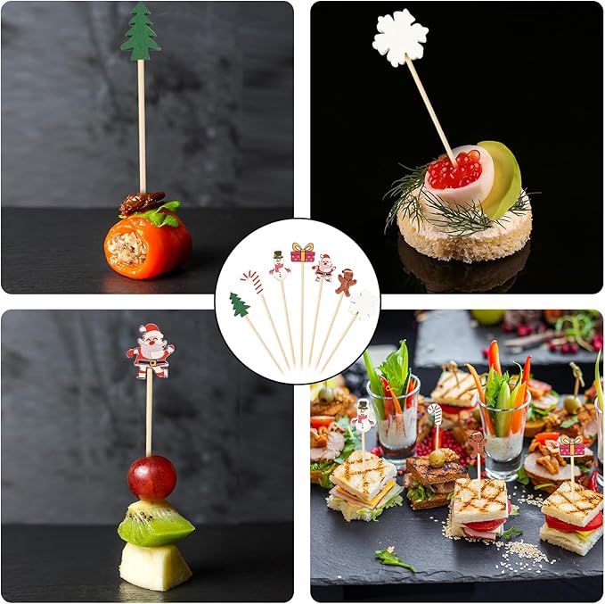 500 Pieces Christmas Cocktail Picks Bamboo Sticks Long Toothpicks for Appetizers for Drinks 4.7 Inch Bamboo Skewers for Appetizers Charcuterie Boards Accessories