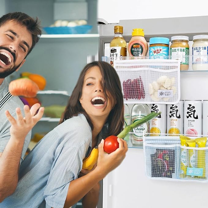 4PCS Refrigerator Door Organizer Set, Fridge Hanging Mesh Bag for Kitchen Storage Bag, Household Sundries Sorting Bag Used to Refrigerator Side Door, Only for Small Objects Containers
