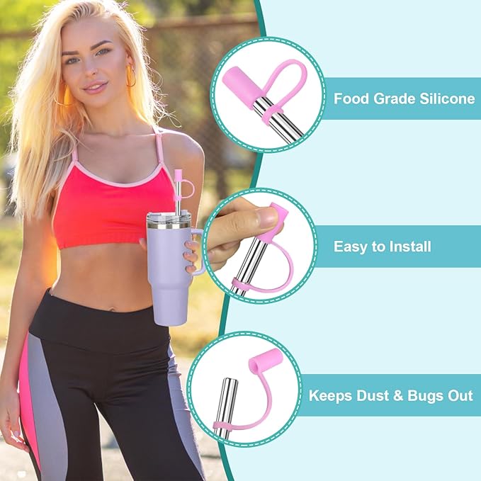 Reusable Stainless Steel Straws Set 6 PCS with 6 Silicone Tips, 2 Straw Brush, 1 Storage Case, Different Sizes of Metal Straws Reusable, Suitable for 14, 20, 30 oz Cups Tumbler，for Hot/Cold Drinks