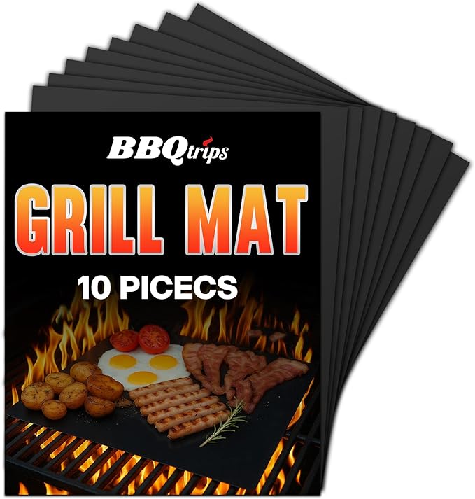Grill Mats for Outdoor Grill, (10 pcs) Non Stick BBQ Grill Mat Grilling Mat, BBQ Grilling Accessories, Heavy Duty, Reusable and Easy to Clean, Grill Sheets for Gas Charcoal and Electric BBQ