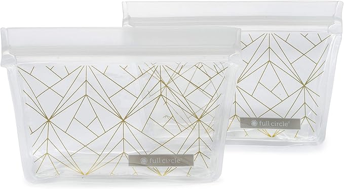 Full Circle ZipTuck Reusable Plastic Bags Snack Set, Gold Geo