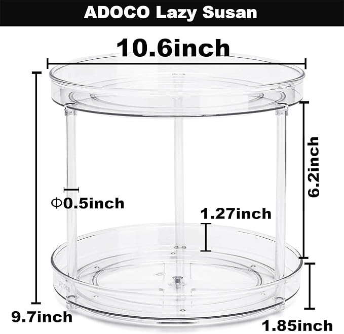2 Tier Lazy Susan, 10.6 Inch Clear Makeup & Skincare Organizer, Bathroom Countertop Perfume Organizer